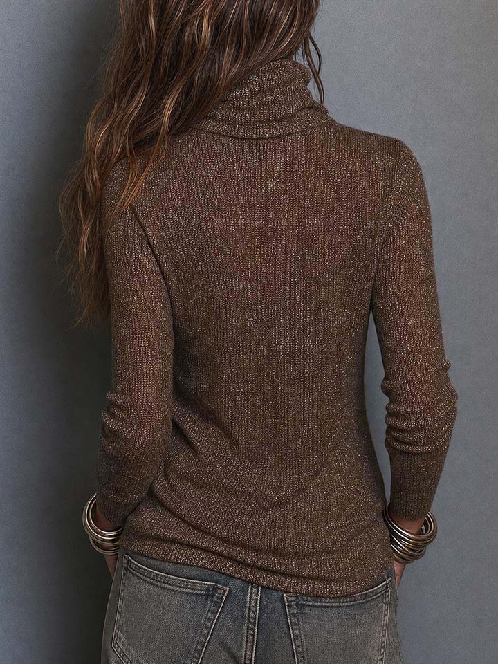 Boho Brown Lightweight Knit Cowl Neck Long Sleeve Slim Fit Top