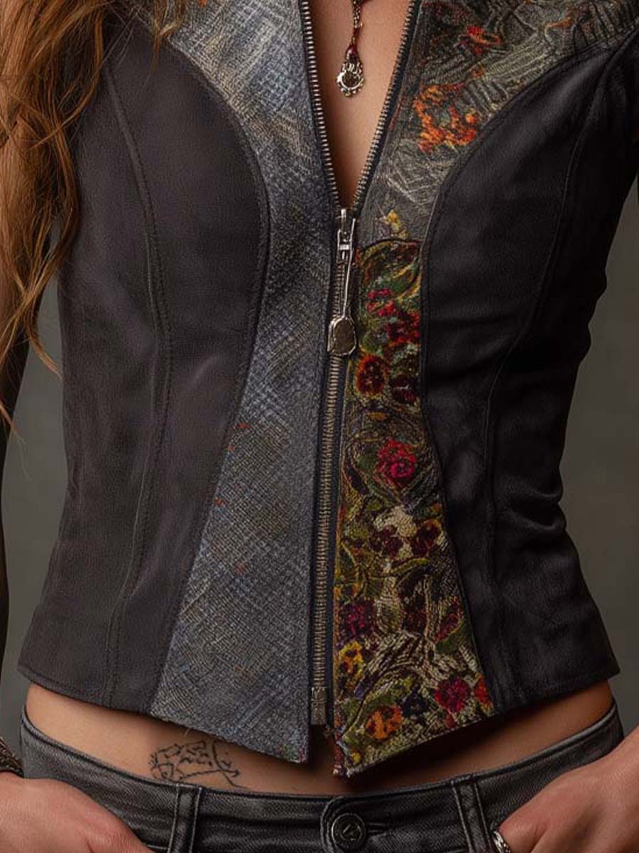 Bohemia Eco-Suede Patchwork Zip Vest