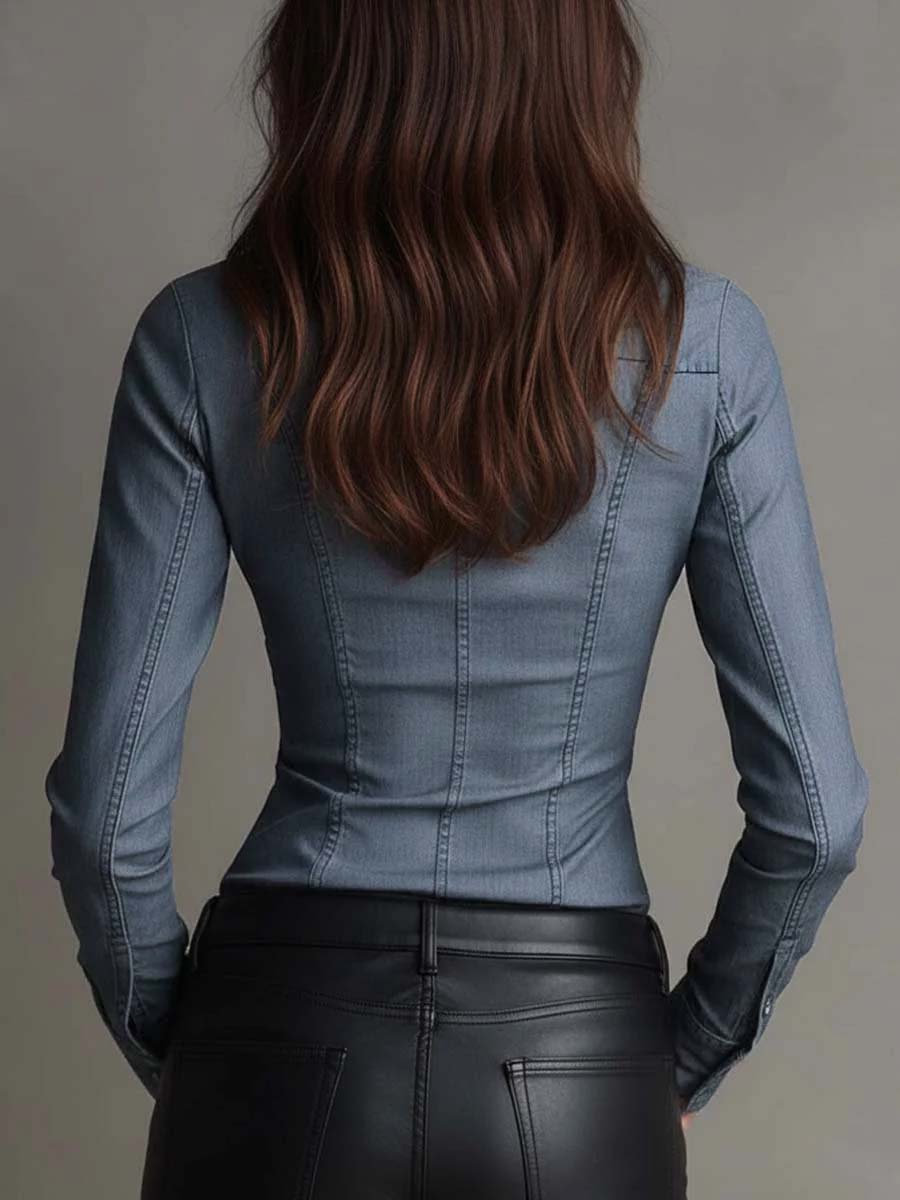 Tencel denim Fitted Shirt With Ruched Waist