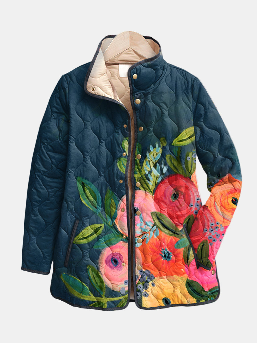 Griet | Quilted Jacket with Painted Flowers Camille