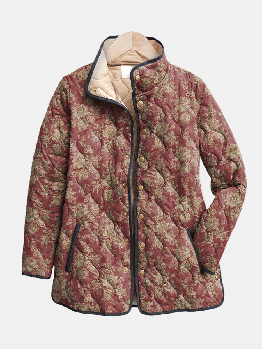 Ingrid | Quilted Damask Jacket in Plum Sophie