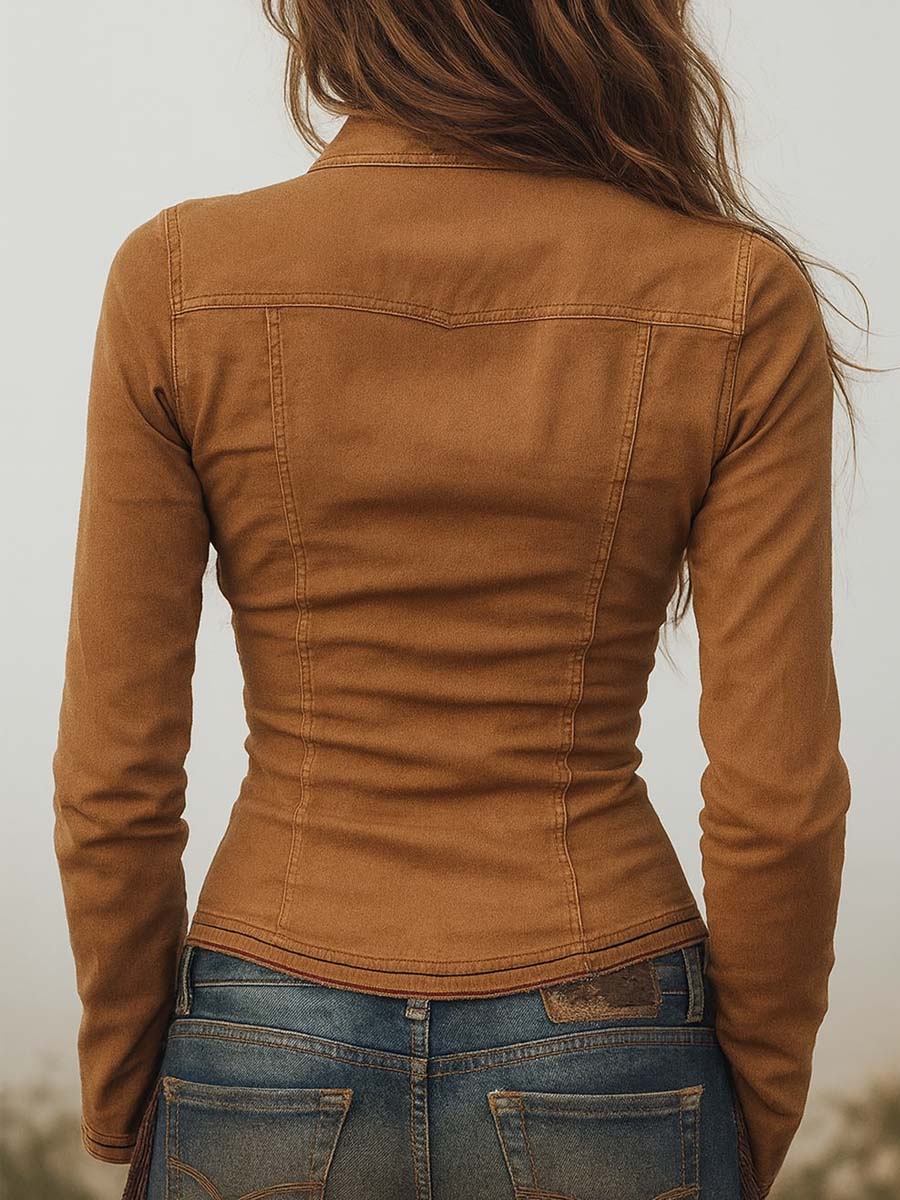 Vintage Washed Camel Shirt With Contrasting Trim