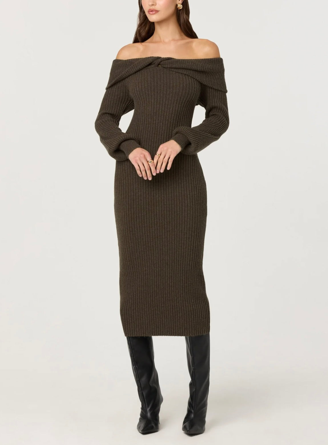 ASTR The Label Tilde Off Shoulder Midi Sweater Dress
