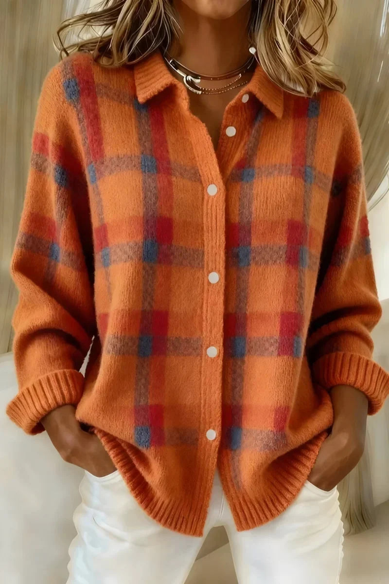 Maureen™ | Plaid Button-Up Knit Cardigan