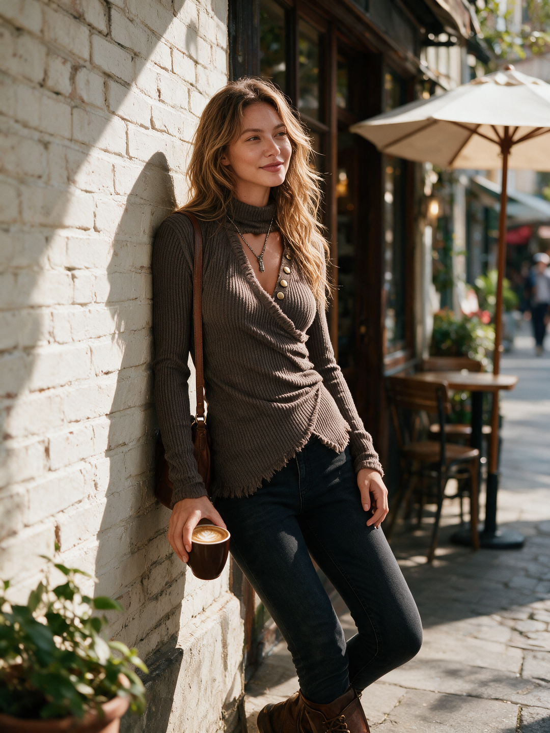 Modern Mocha Cutout Wrap Knit Top