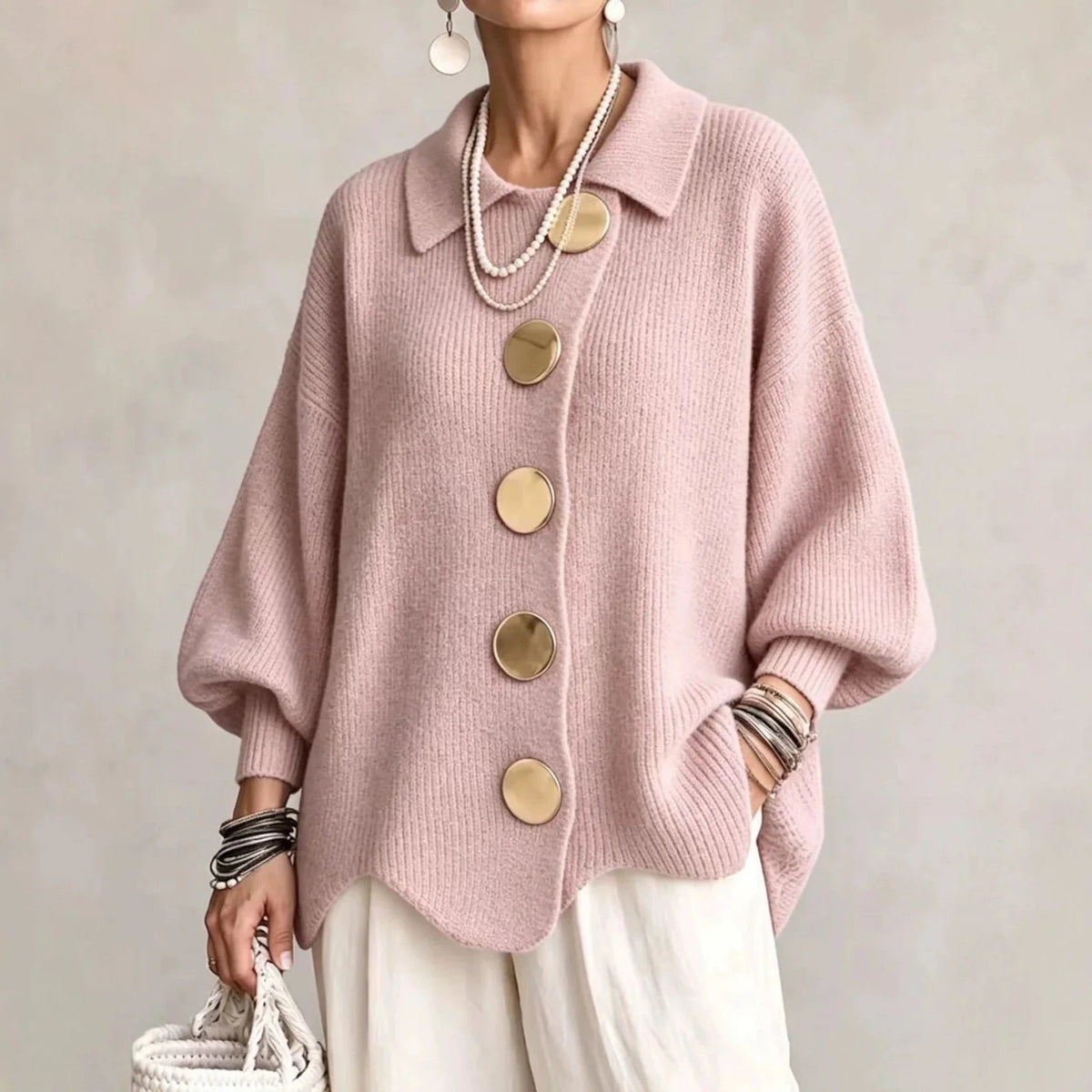 Karina | Oversized Collared Button-Up Cardigan