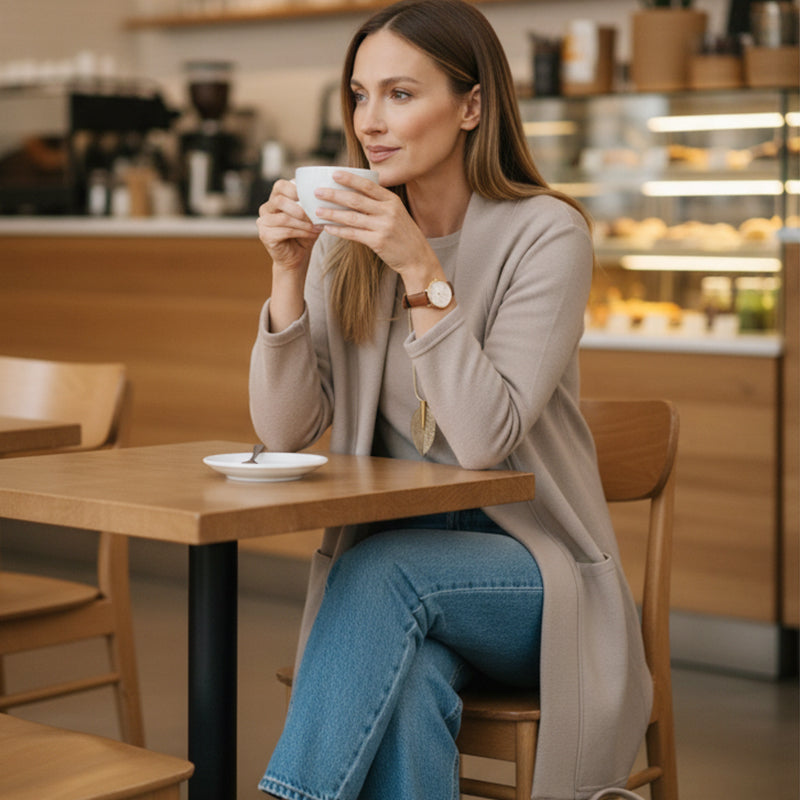 NORELLA™ | Evanna Set with Basic T-Shirt, Long Cardigan & Straight-Leg Pants