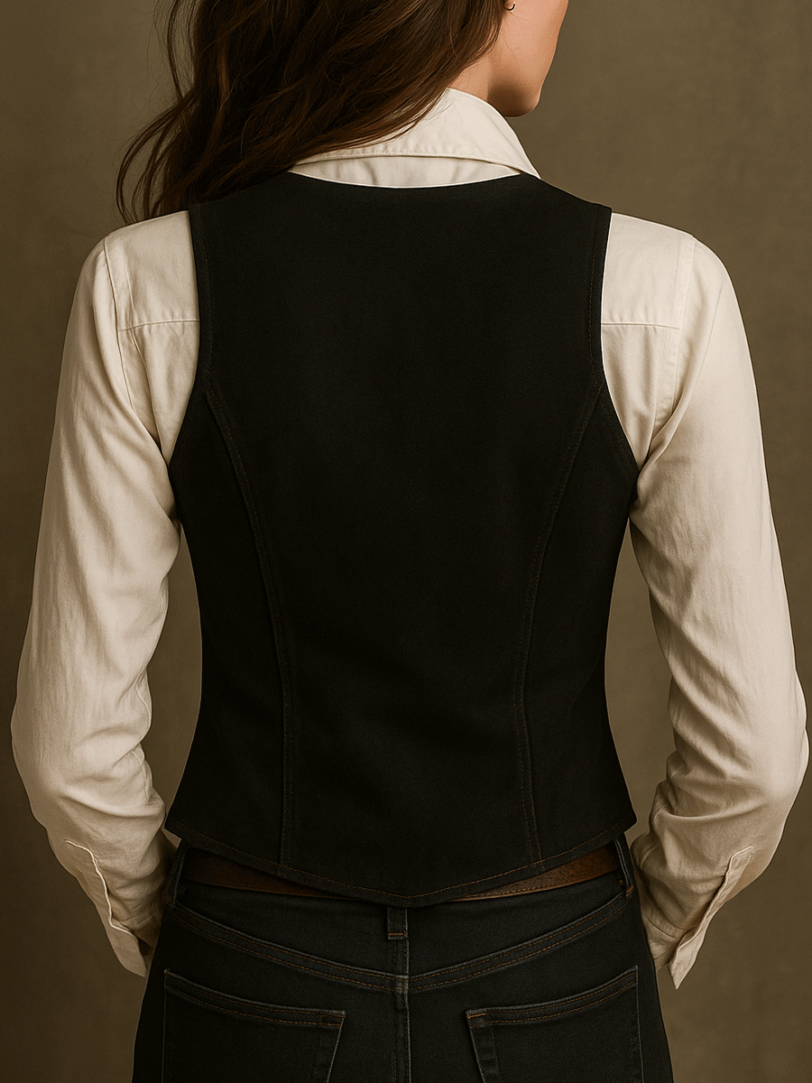 Boho Black Embroidered Velvet Waistcoat