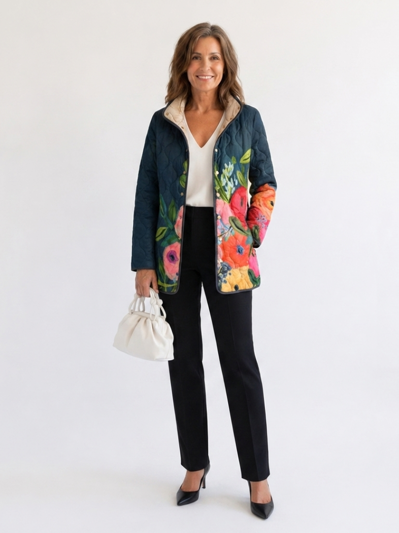 Griet | Quilted Jacket with Painted Flowers Camille