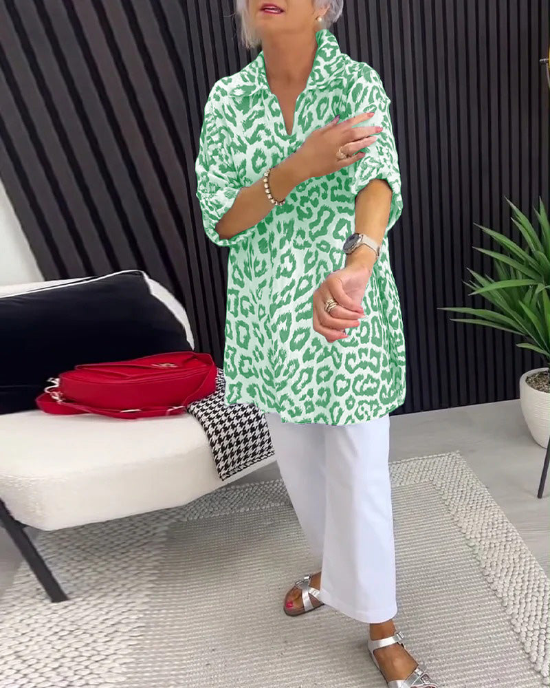 Isobel™ Elegant Leopard Printed Collar Blouse