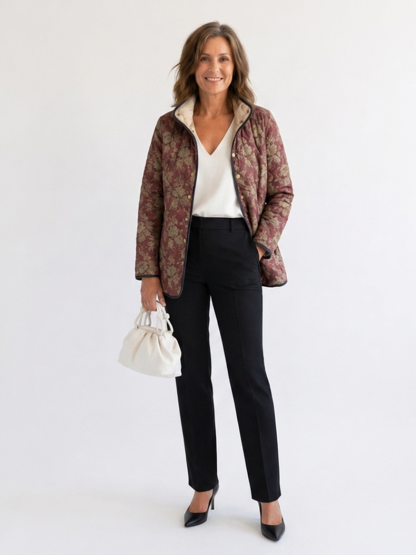 Ingrid | Quilted Damask Jacket in Plum Sophie