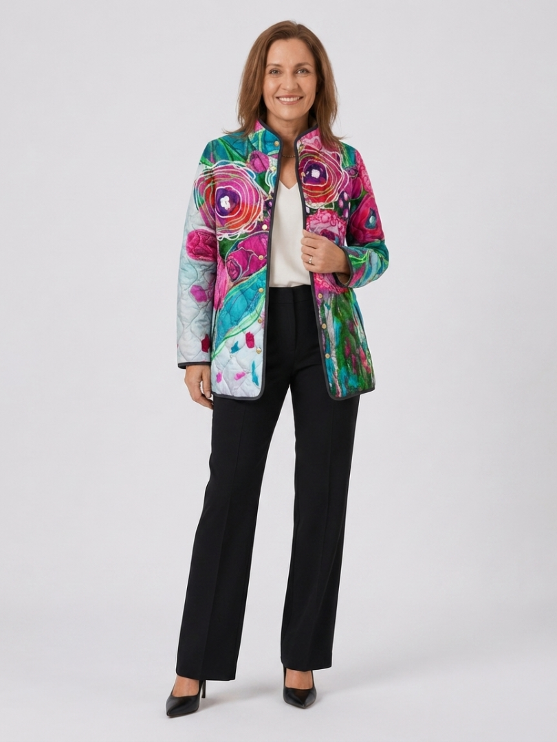 Róisín | Floral Watercolor Quilted Jacket Lucie
