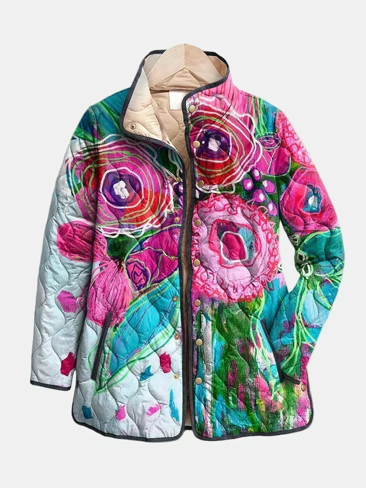 Róisín | Floral Watercolor Quilted Jacket Lucie