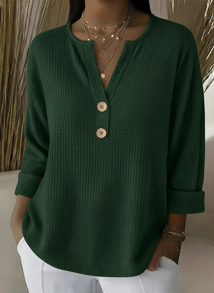 Lucía | Waffle Knit Henley Button Top
