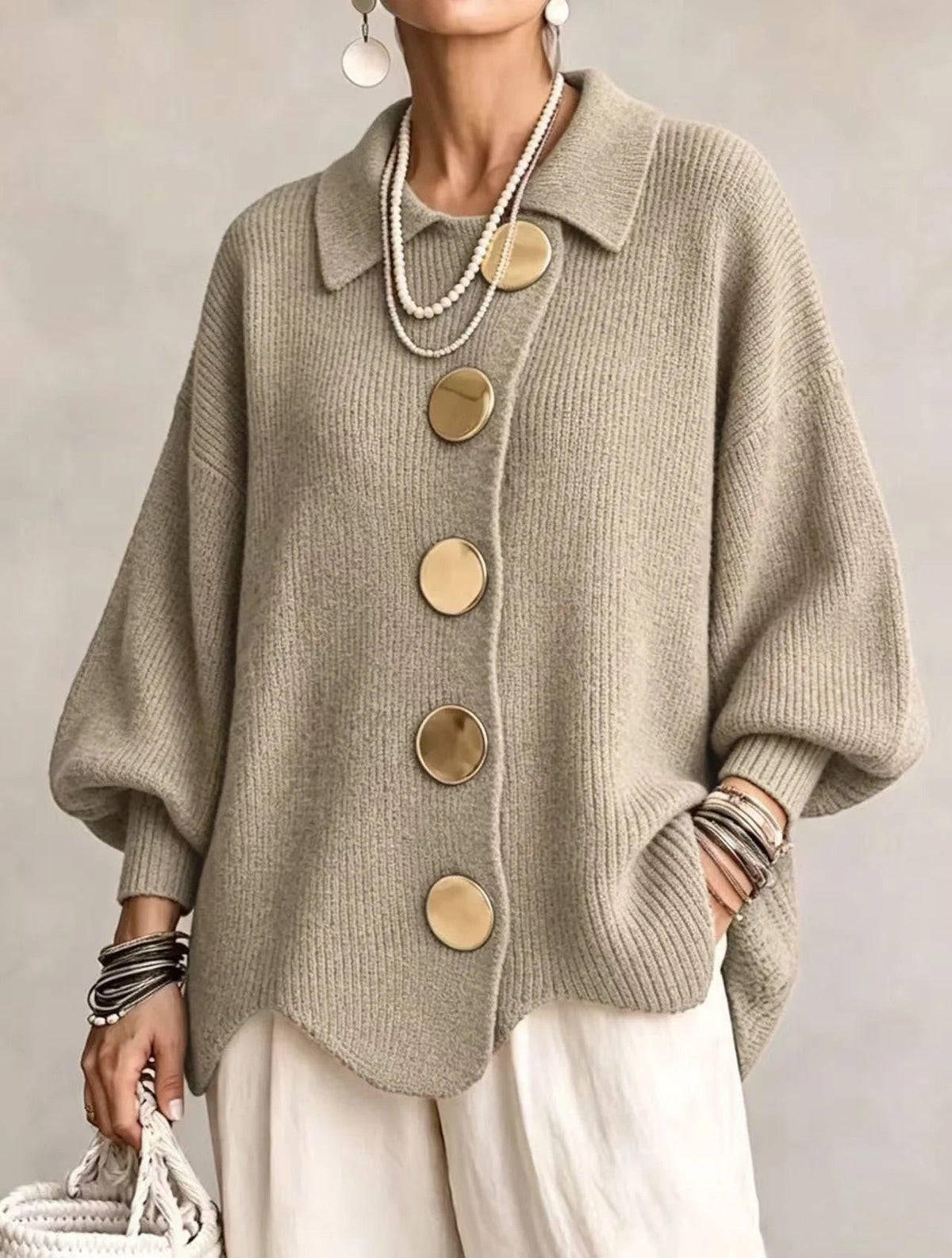 Karina | Oversized Collared Button-Up Cardigan
