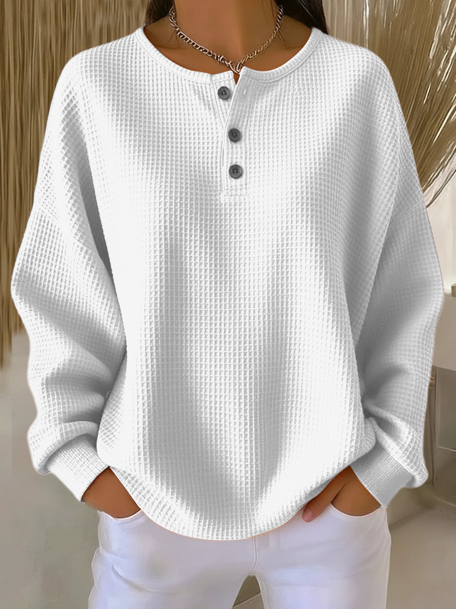 Miranda | Waffle-Knit Henley Sweatshirt