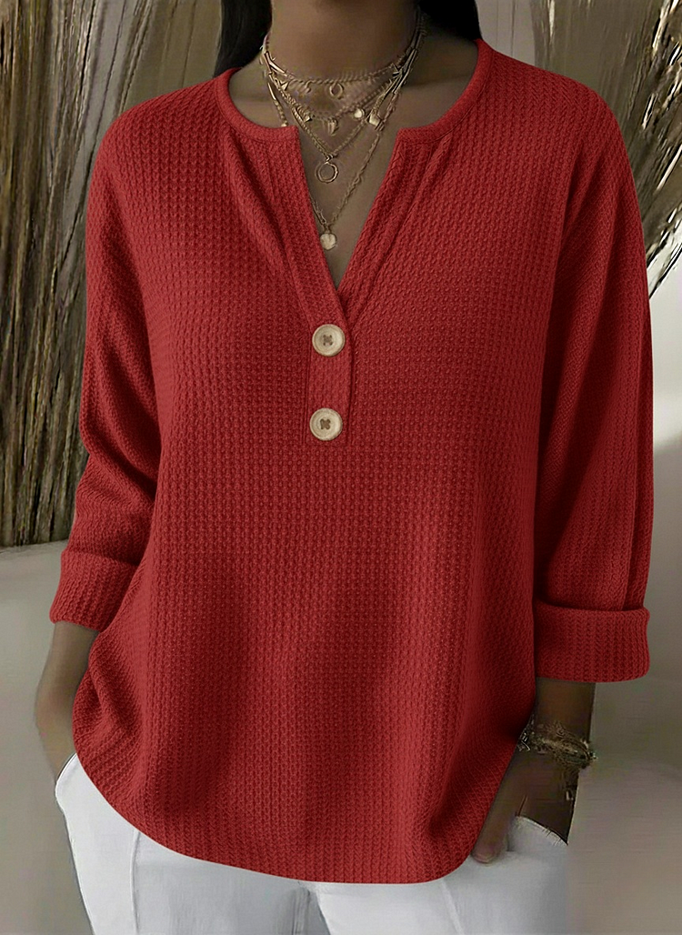 Lucía | Waffle Knit Henley Button Top