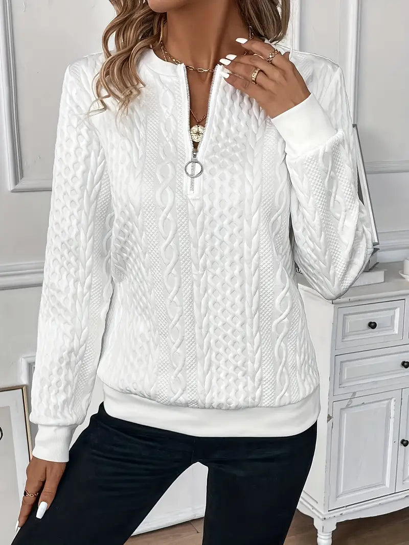 Zoe Cable Knit Zip-Up Sweater