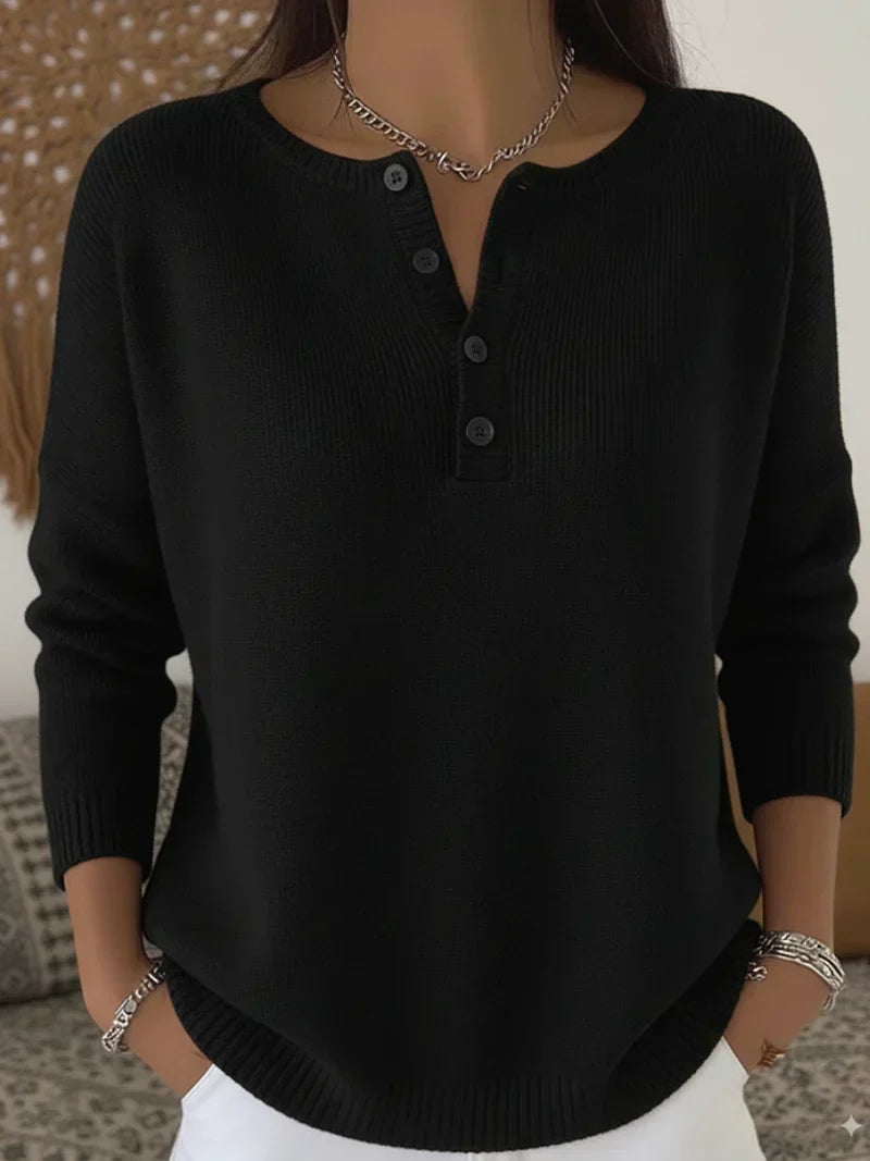 Helena | Henley Button Knit Sweater