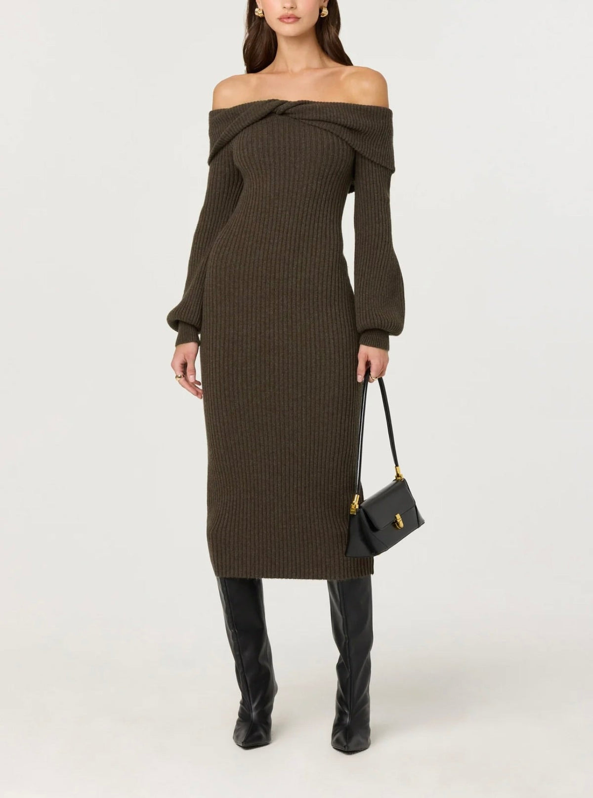 ASTR The Label Tilde Off Shoulder Midi Sweater Dress