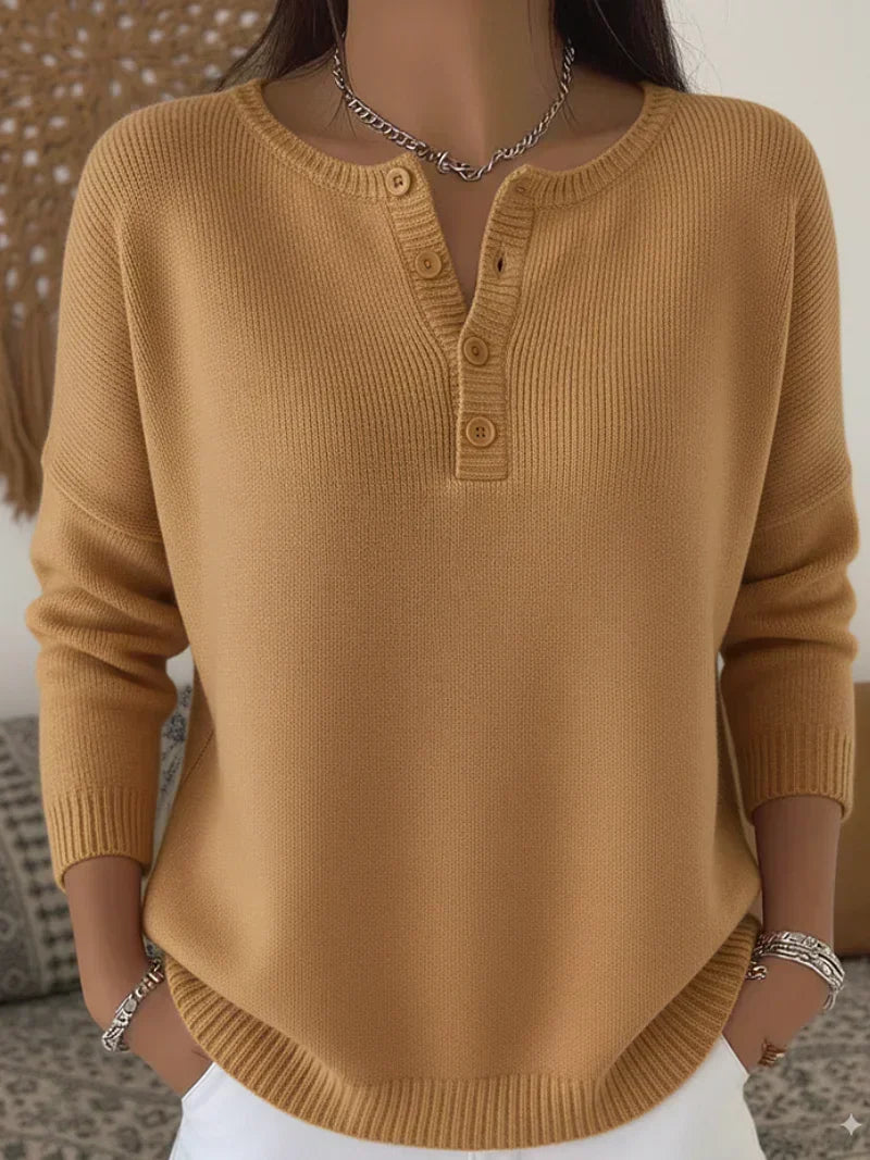 Helena | Henley Button Knit Sweater