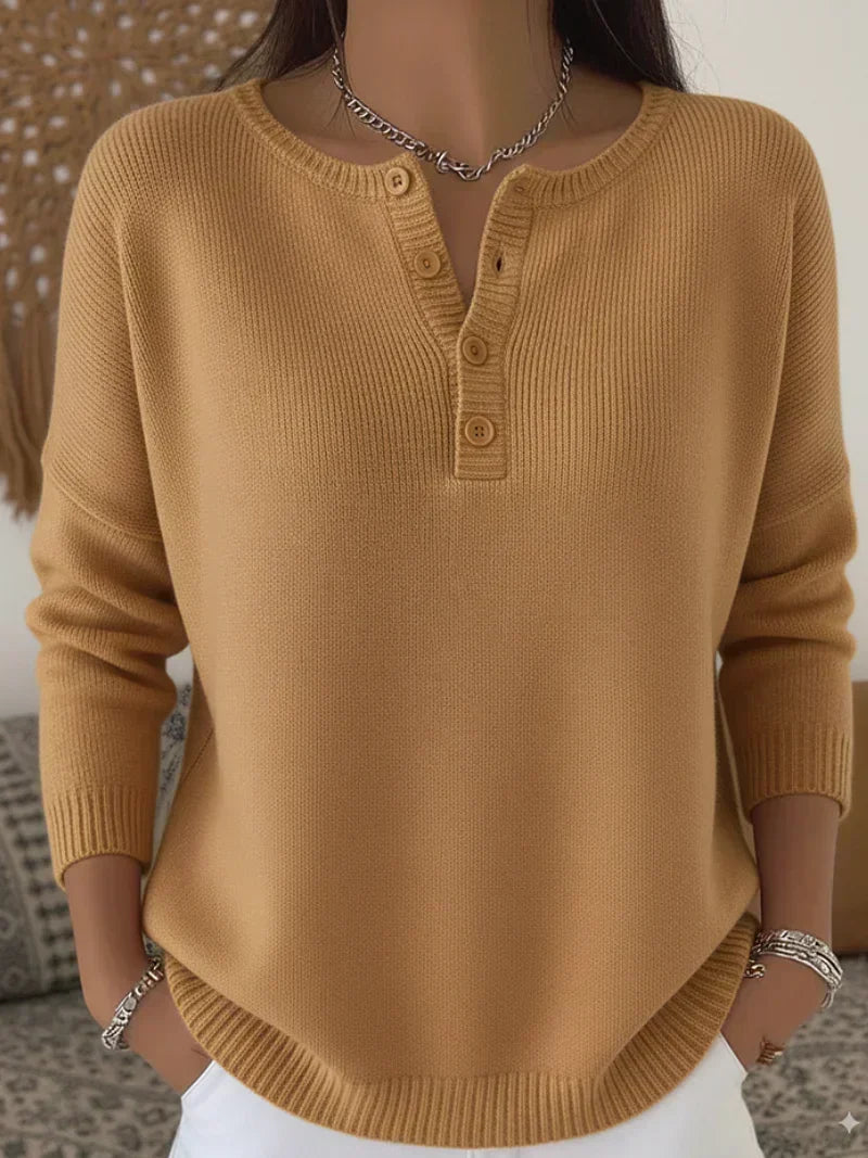 Ernesta | Knit Henley Sweater with Buttons