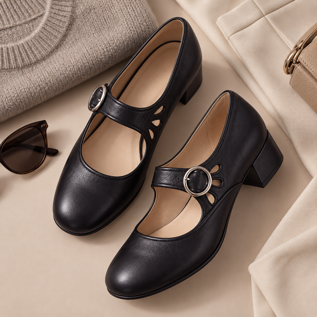 Marion | Elegant Comfort Pumps with Strap & Block Heel
