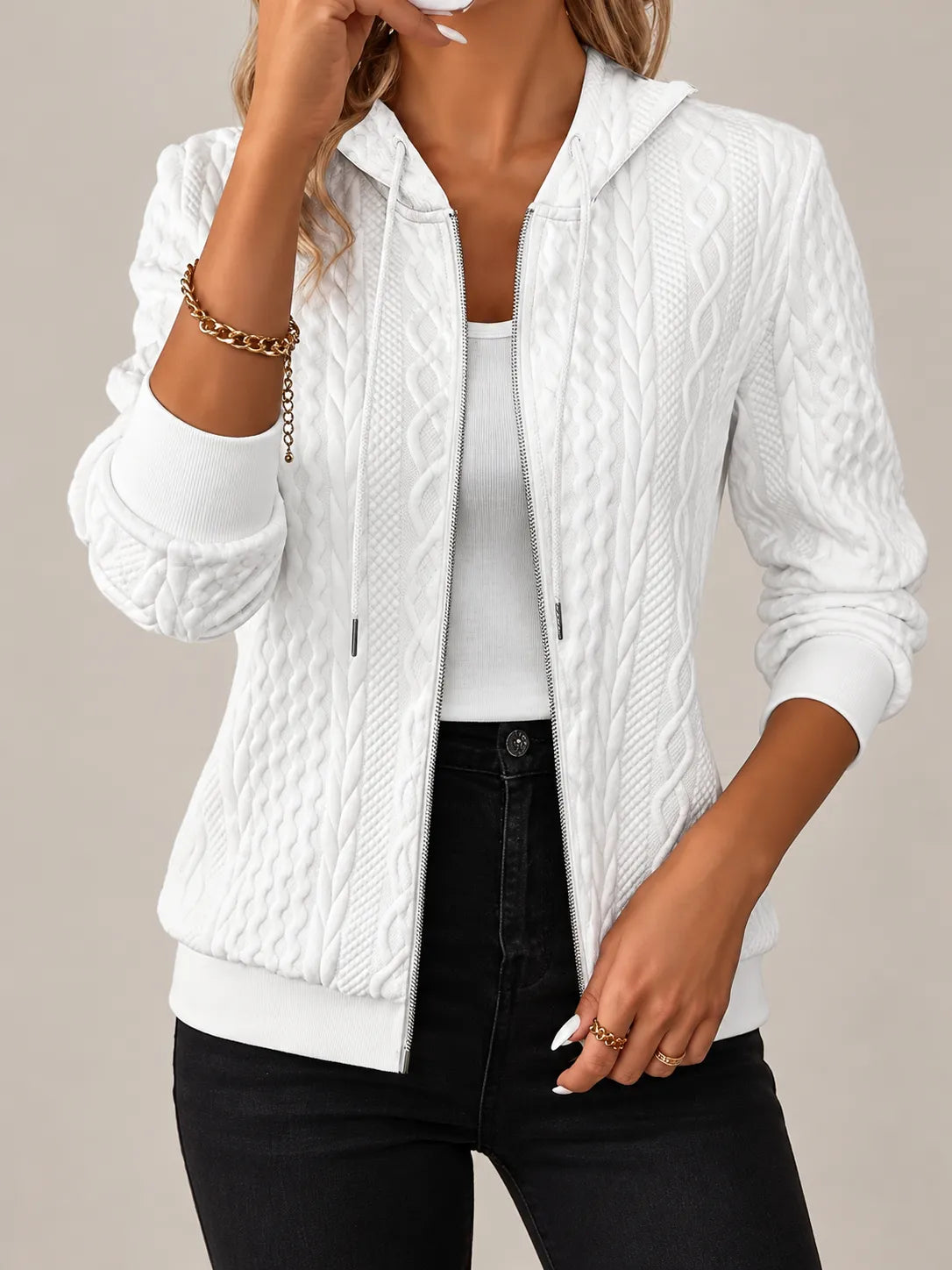 Amara | Textured Cable-Knit Zip-Up Hoodie