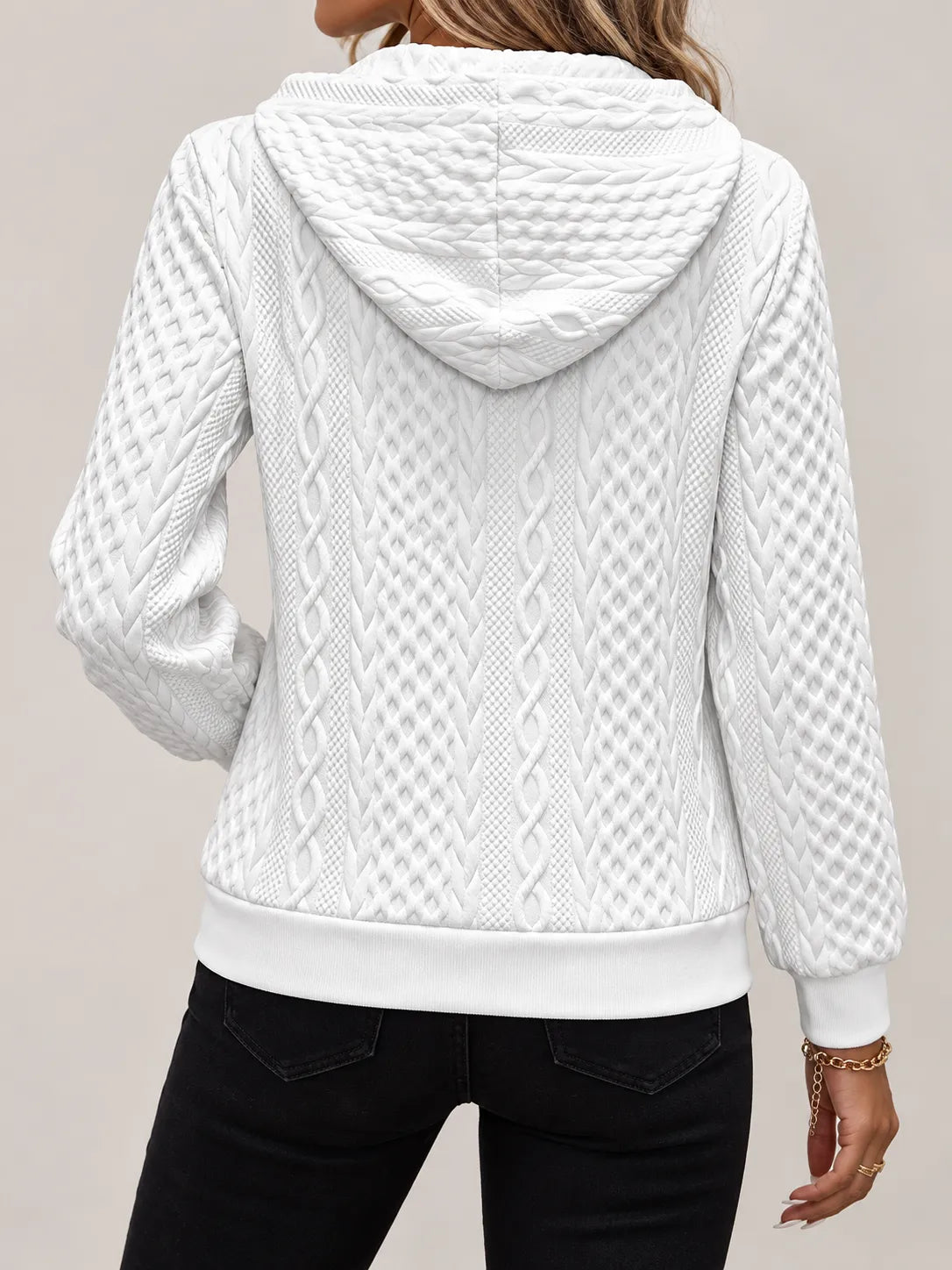 Amara | Textured Cable-Knit Zip-Up Hoodie