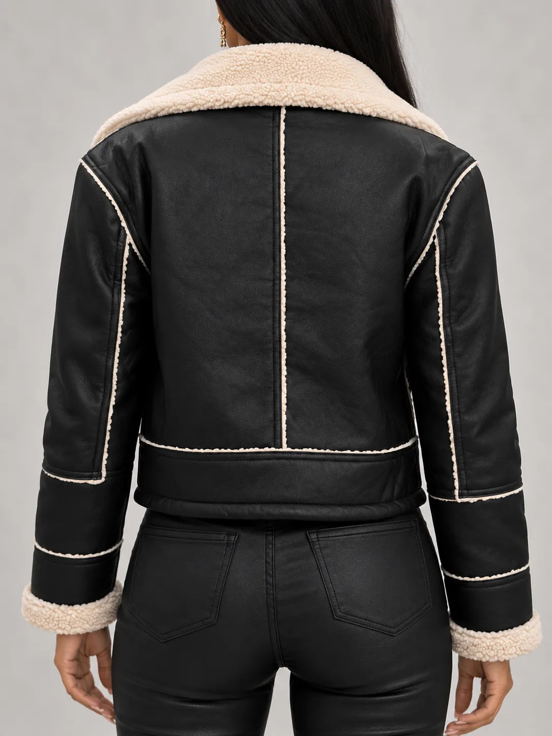 Celeste | Shearling-Trimmed Leather-Look Jacket