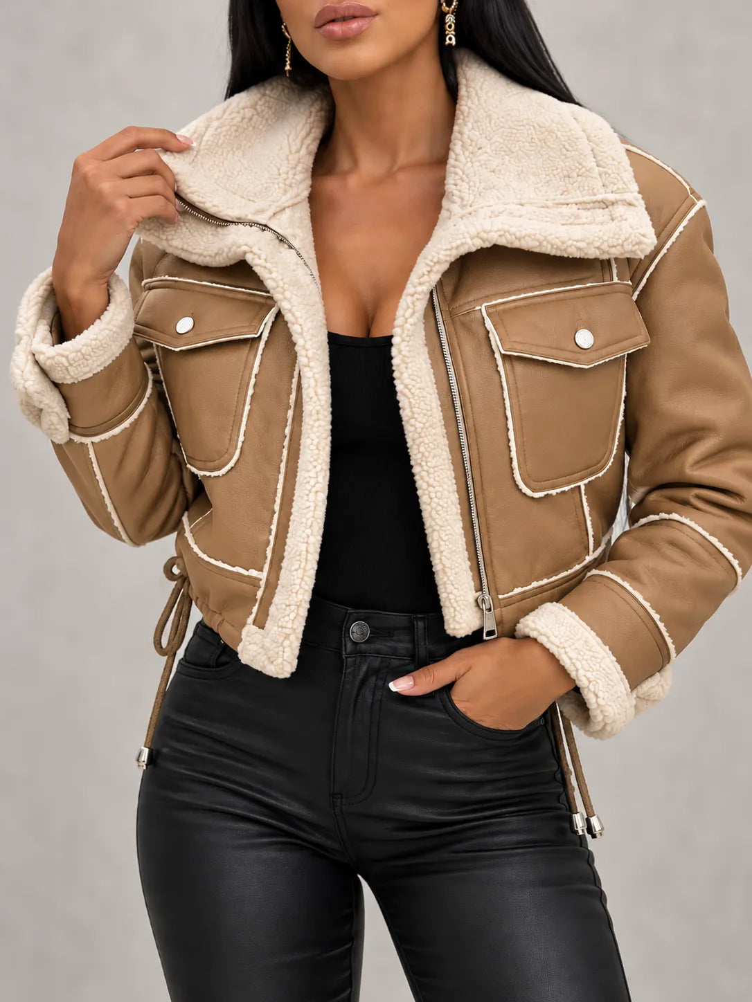 Celeste | Shearling-Trimmed Leather-Look Jacket
