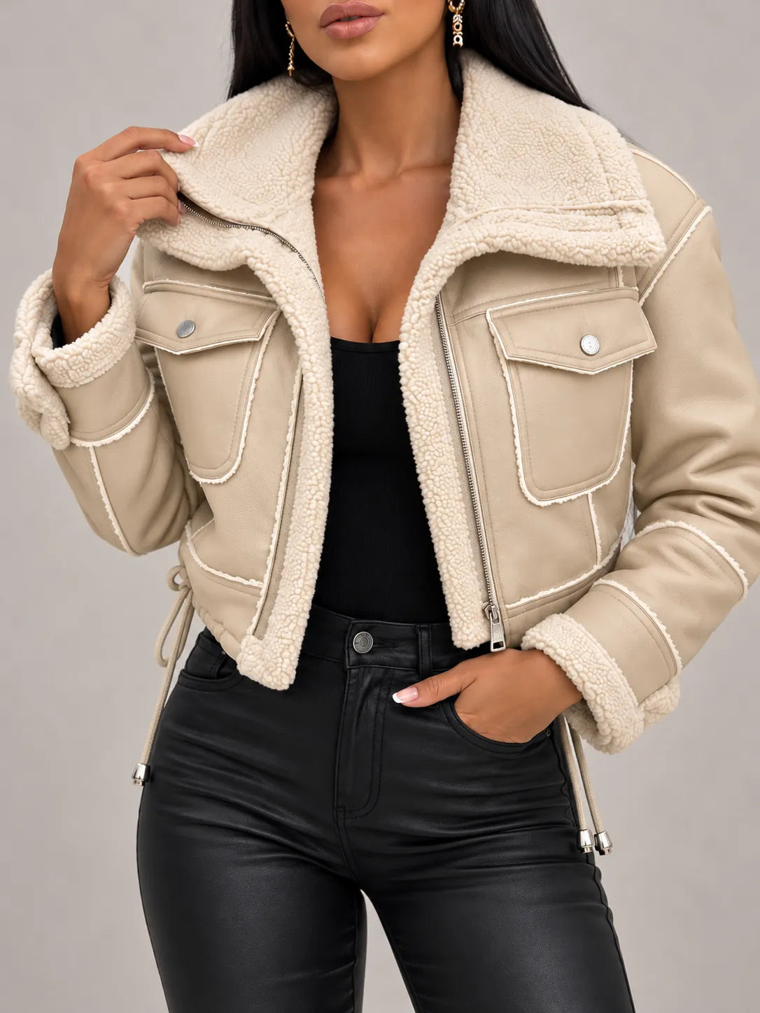 Celeste | Shearling-Trimmed Leather-Look Jacket