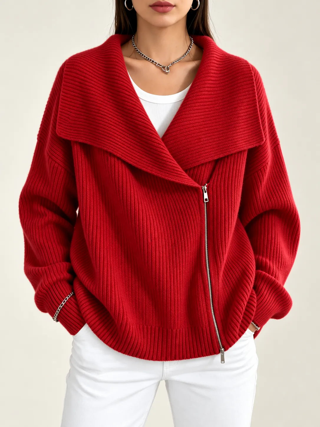 Vivienne | Oversized Collar Ribbed Knit Cardigan