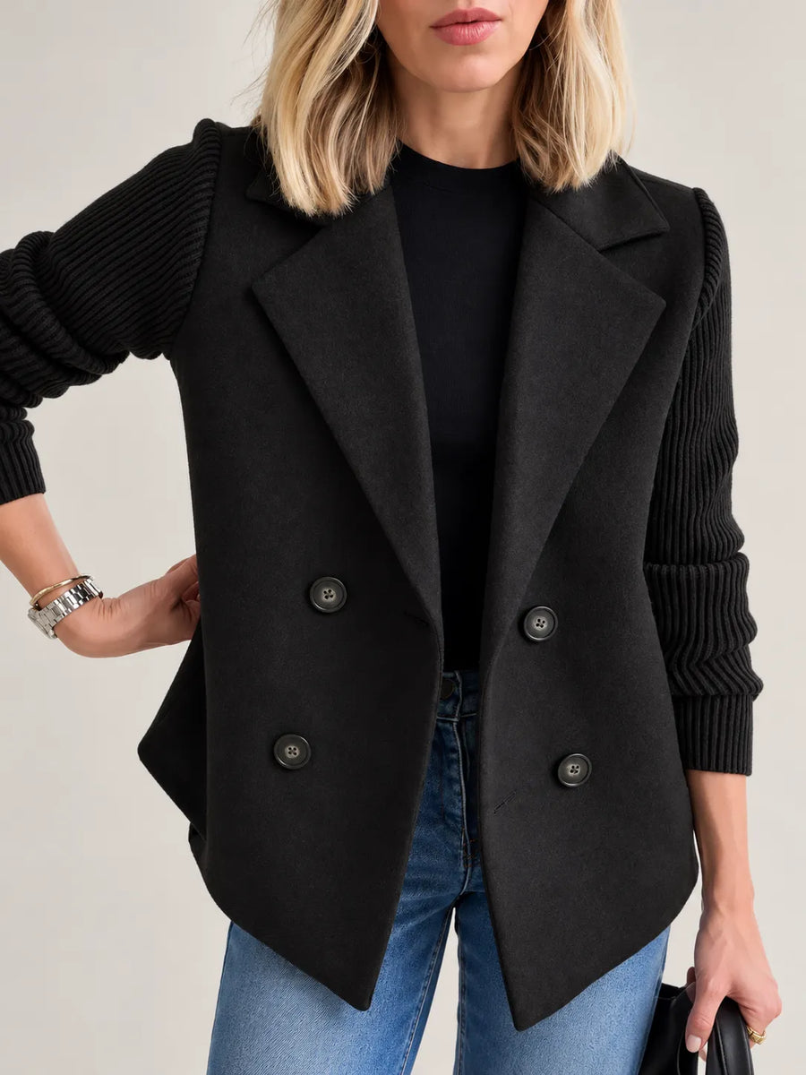 Celeste | Elegant Ribbed-Sleeve Double-Breasted Jacket