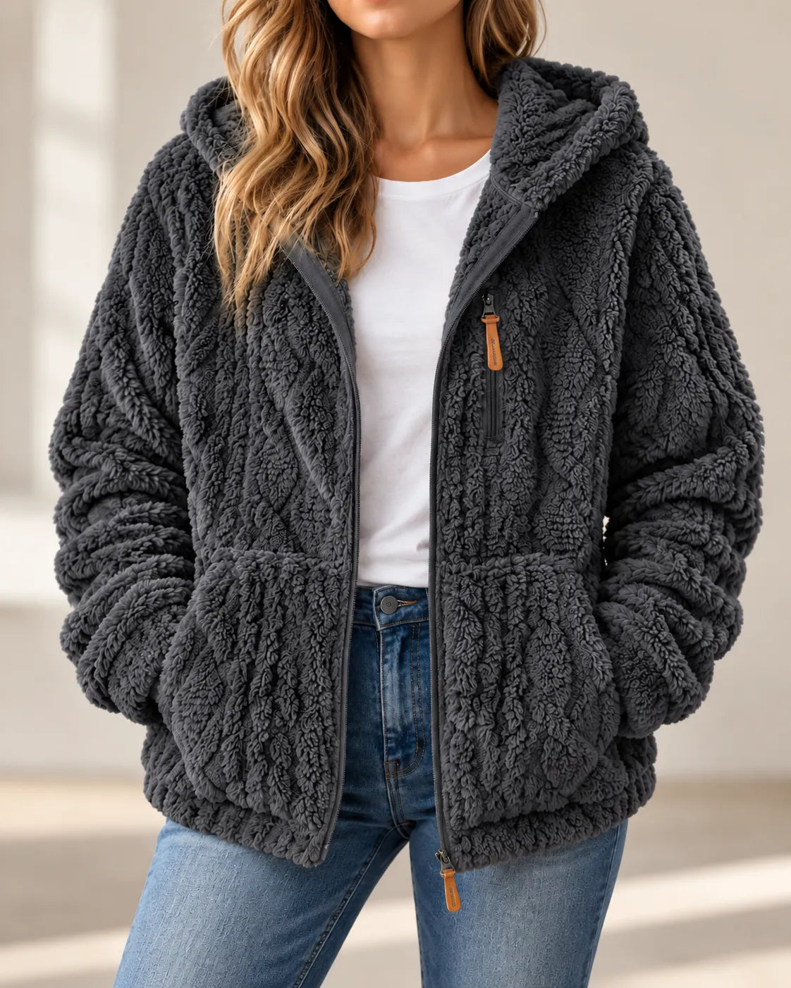 Adeline | Cozy Textured Fleece Zip-Up Jacket