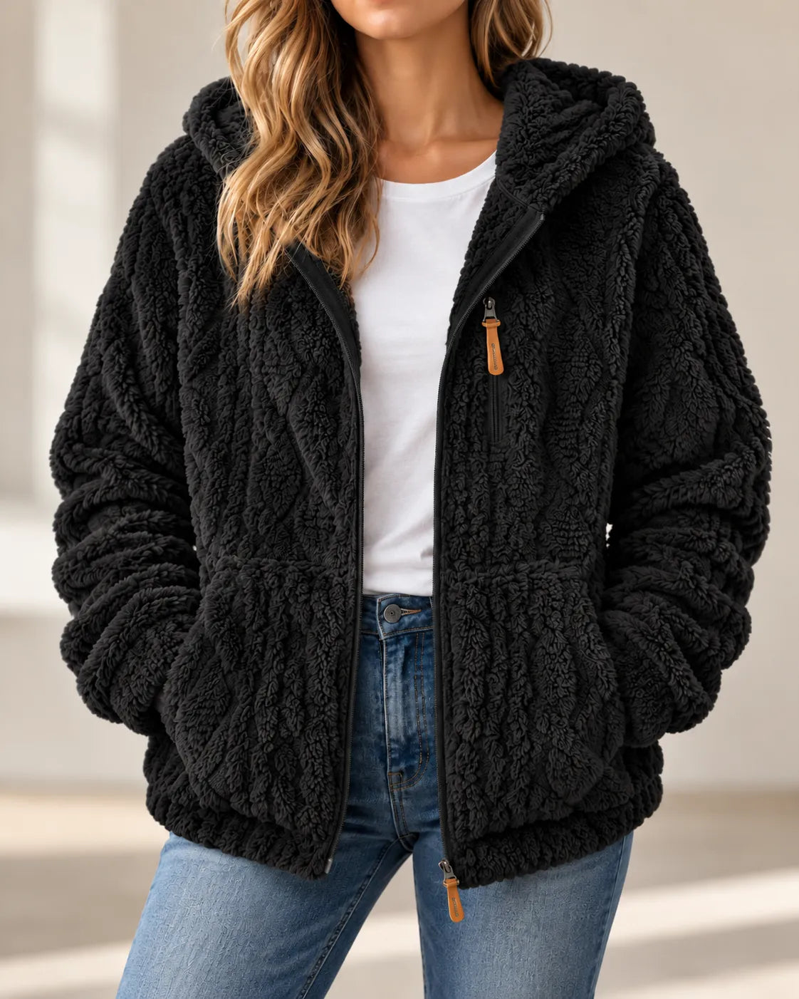 Adeline | Cozy Textured Fleece Zip-Up Jacket