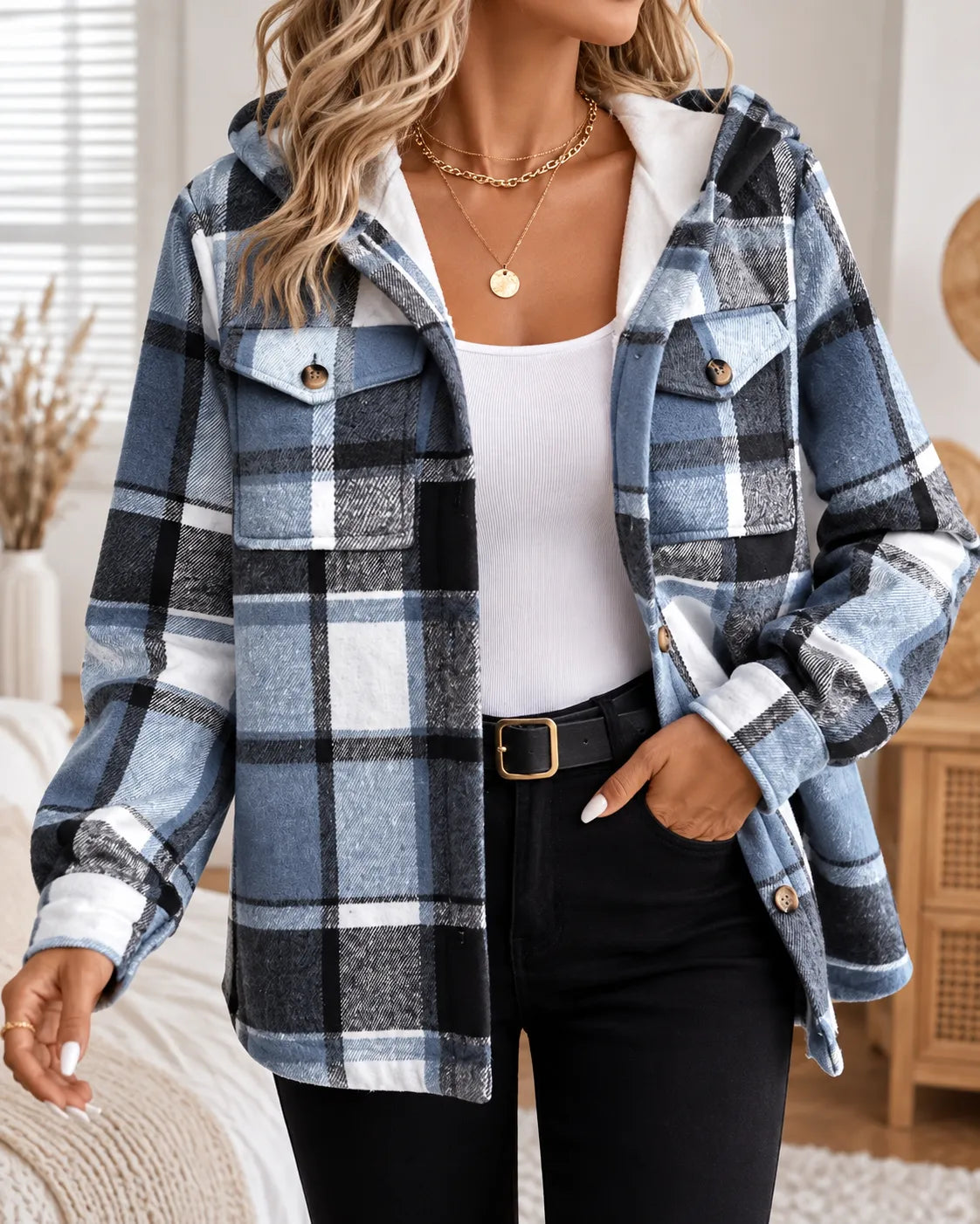Harper | Cozy Plaid Hooded Shacket