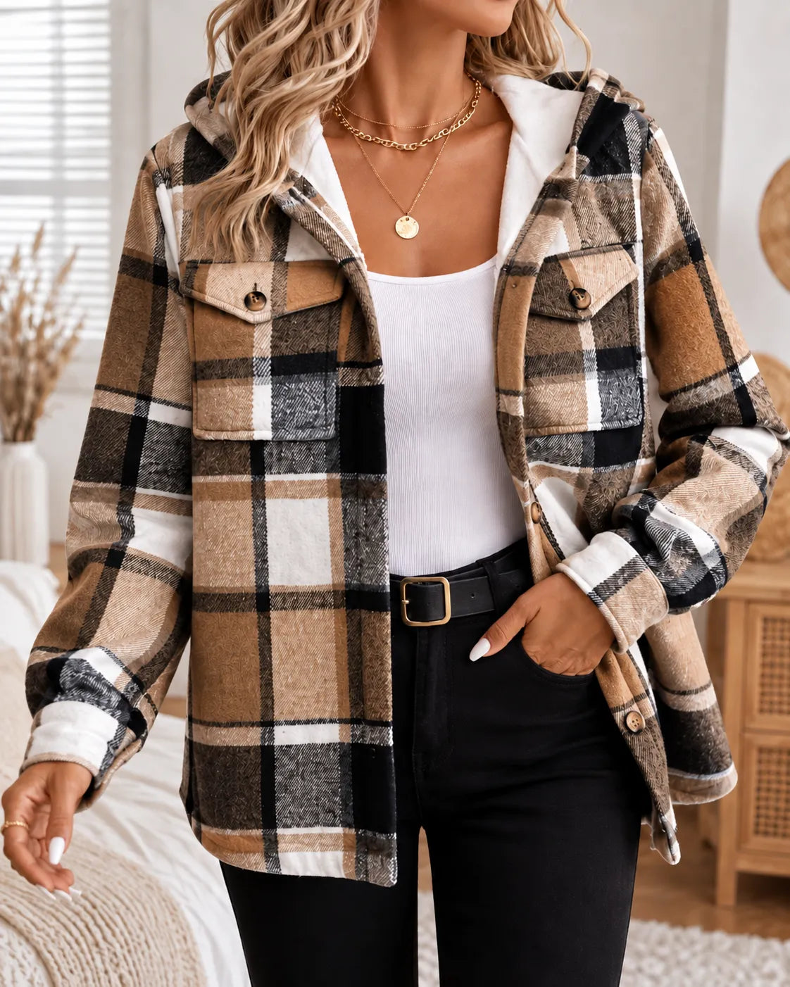 Harper | Cozy Plaid Hooded Shacket
