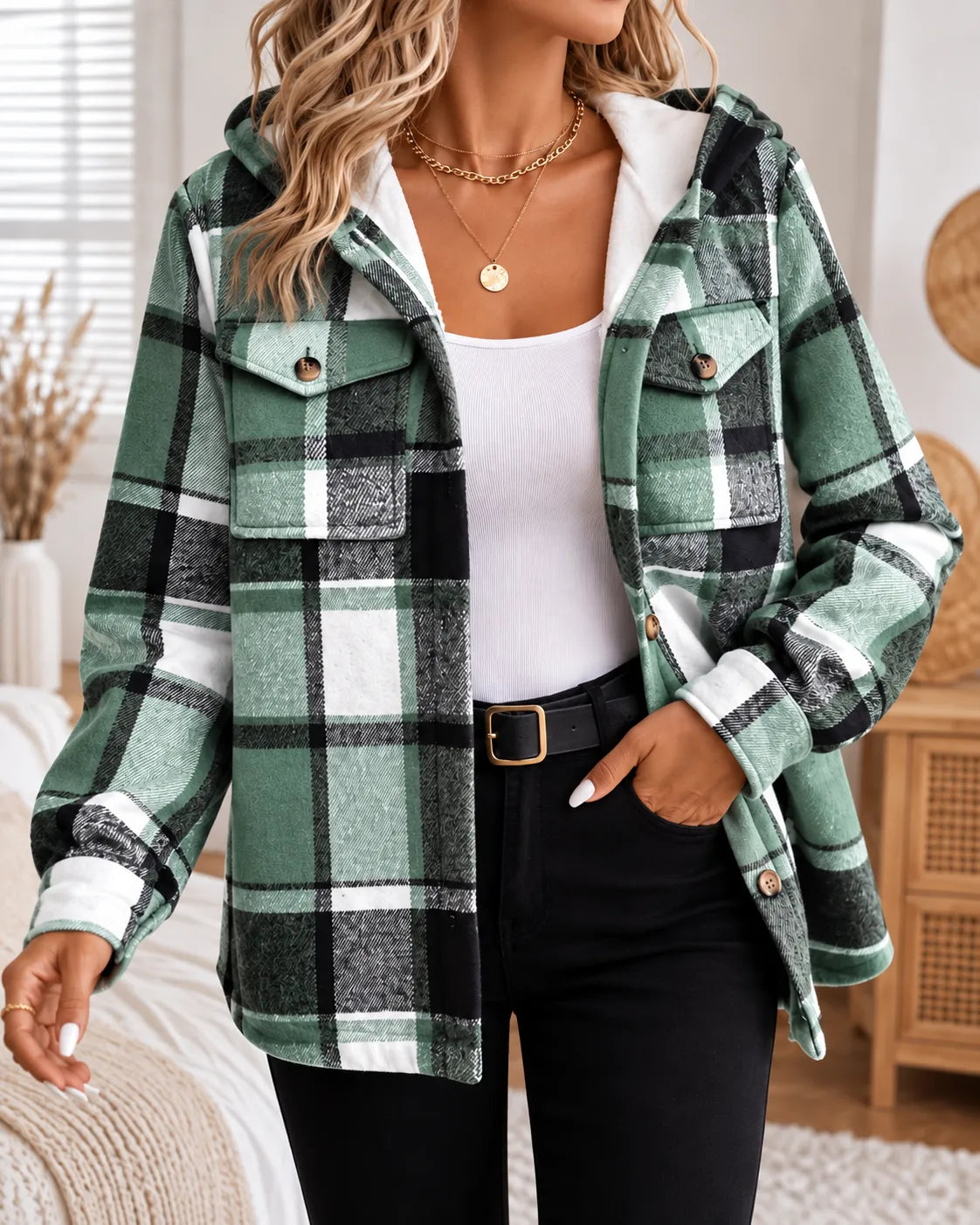 Harper | Cozy Plaid Hooded Shacket
