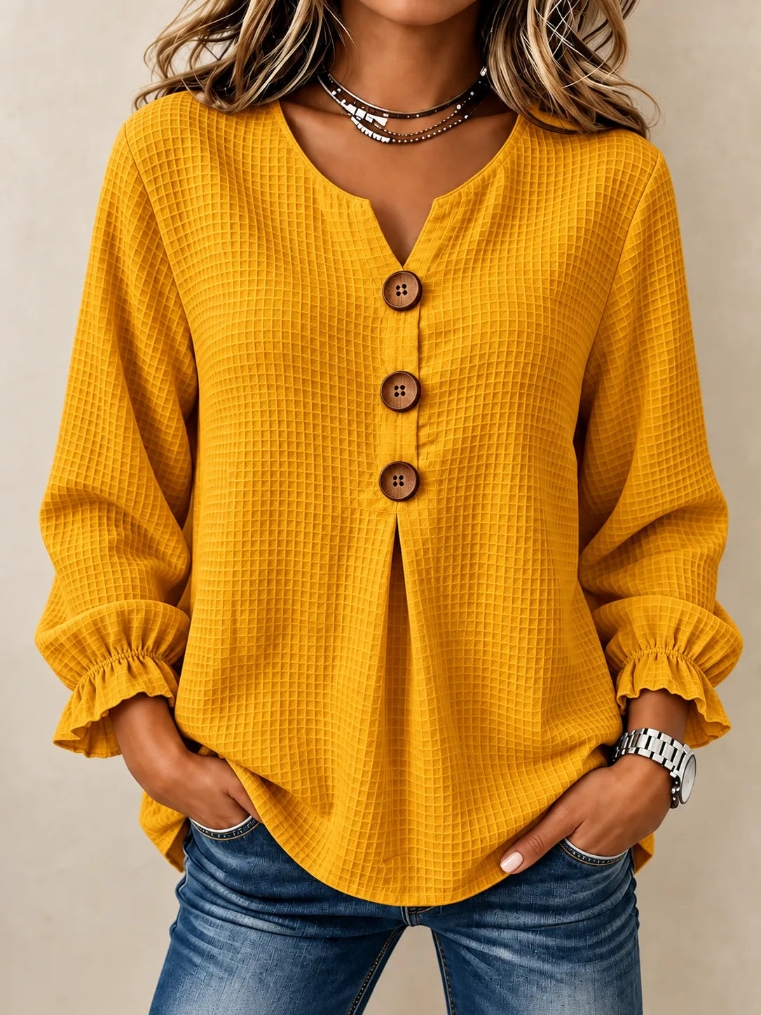 Amelia | Textured Button-Detail Relaxed Blouse