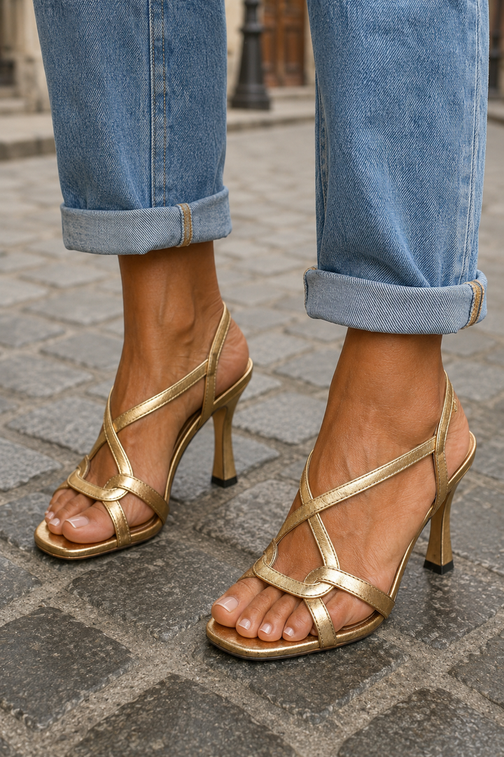 Susan | Elegant Gold Strappy Heels