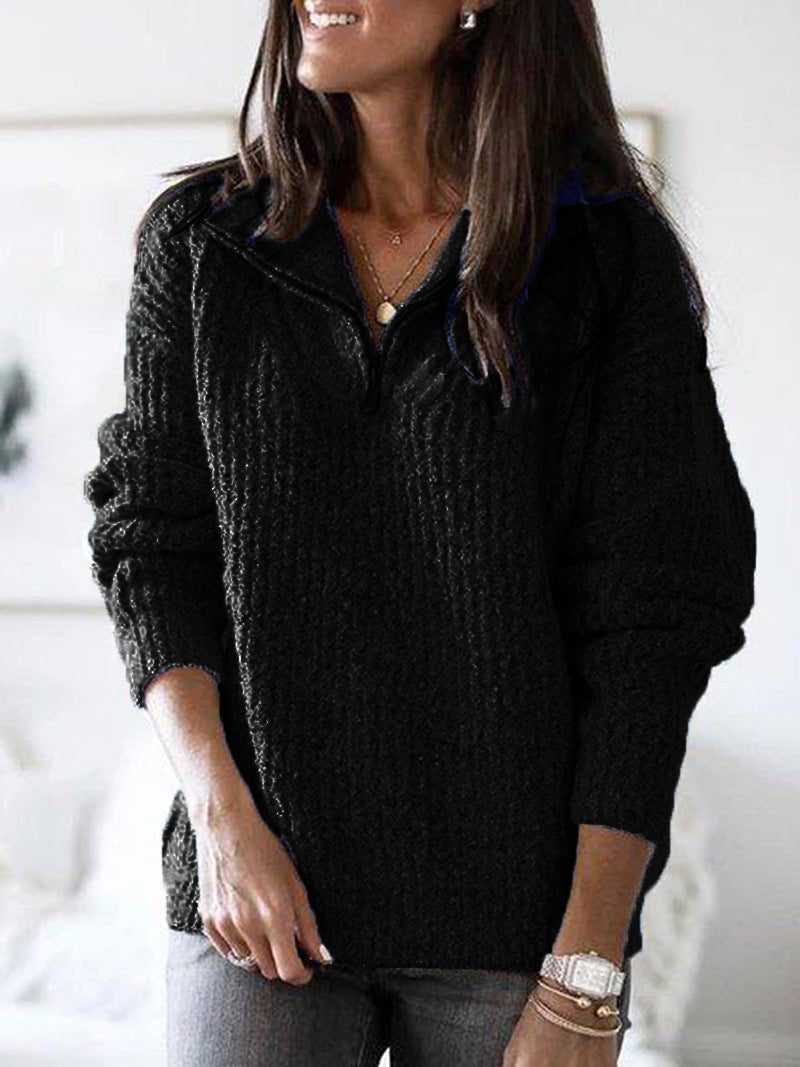 Una-Rose Stand Collar Half-Zip Sweater