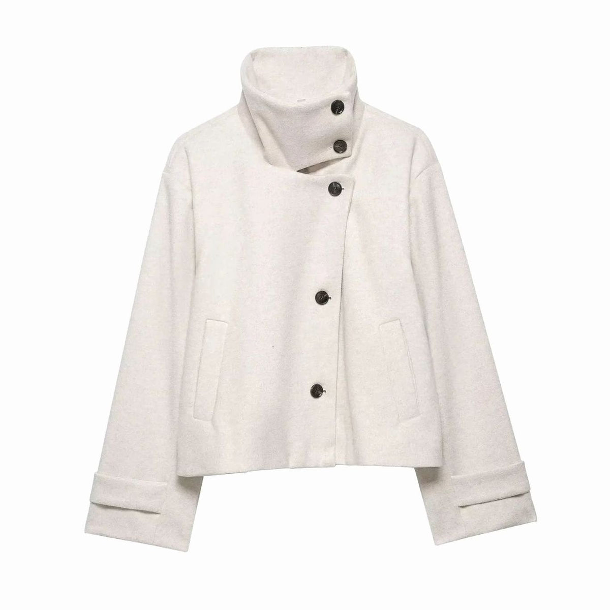 Elise | Elegant Cropped Wool Coat with Asymmetric Button Front