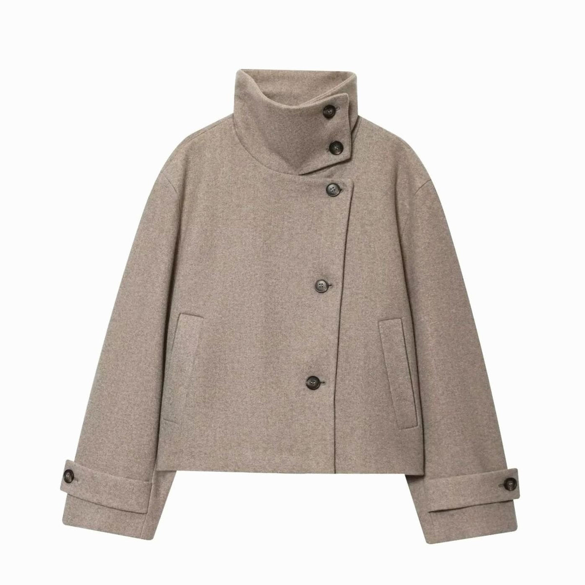 Elise | Elegant Cropped Wool Coat with Asymmetric Button Front