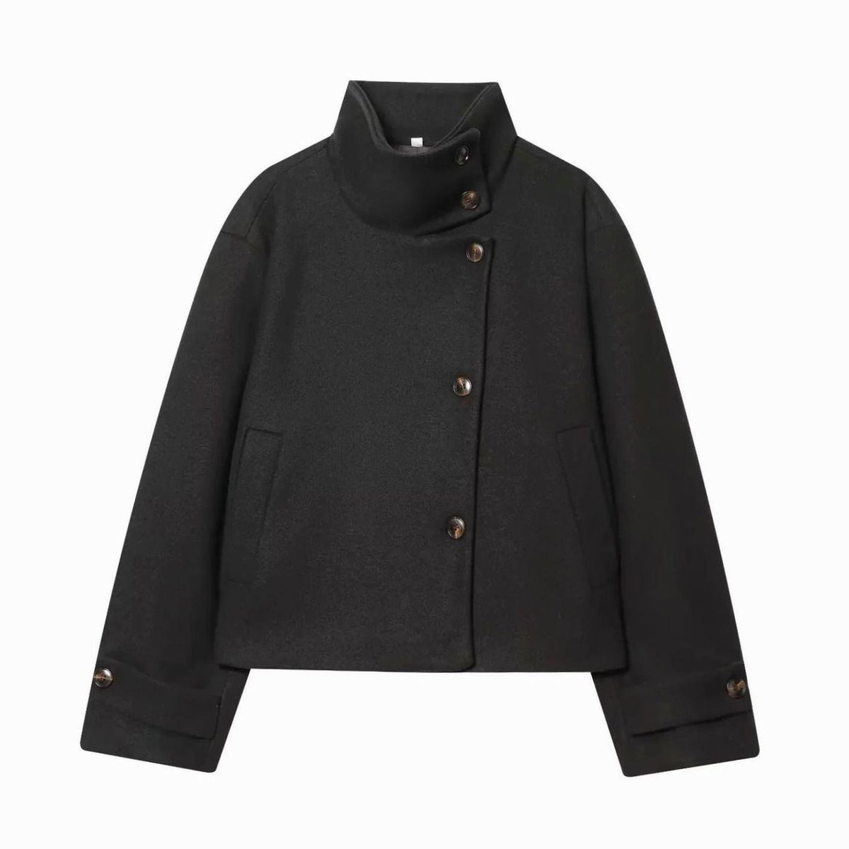 Elise | Elegant Cropped Wool Coat with Asymmetric Button Front
