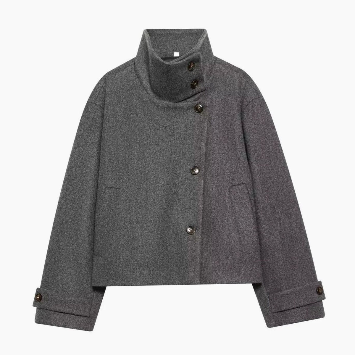 Elise | Elegant Cropped Wool Coat with Asymmetric Button Front