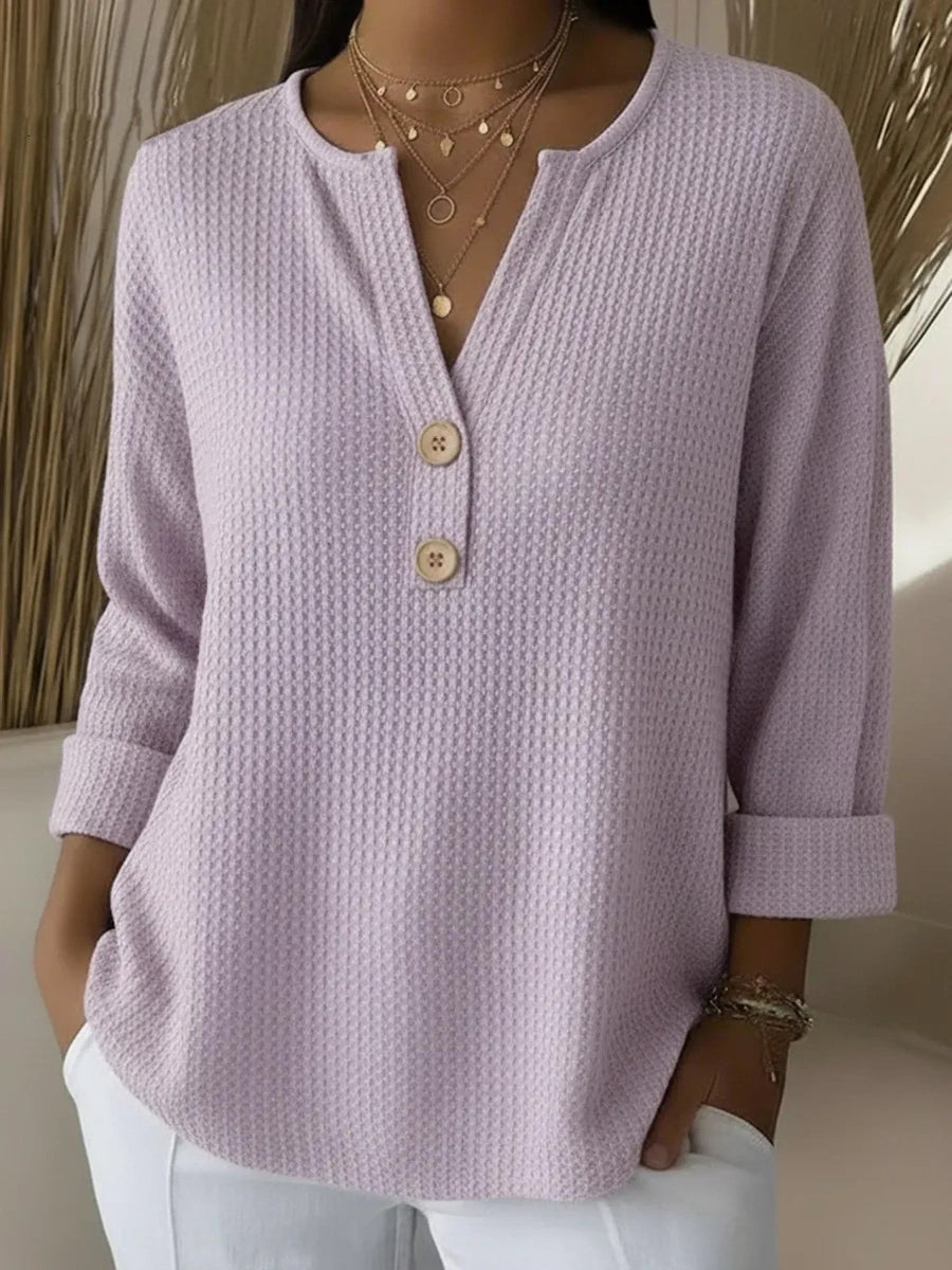 Lucia | Textured Henley Top with Buttons