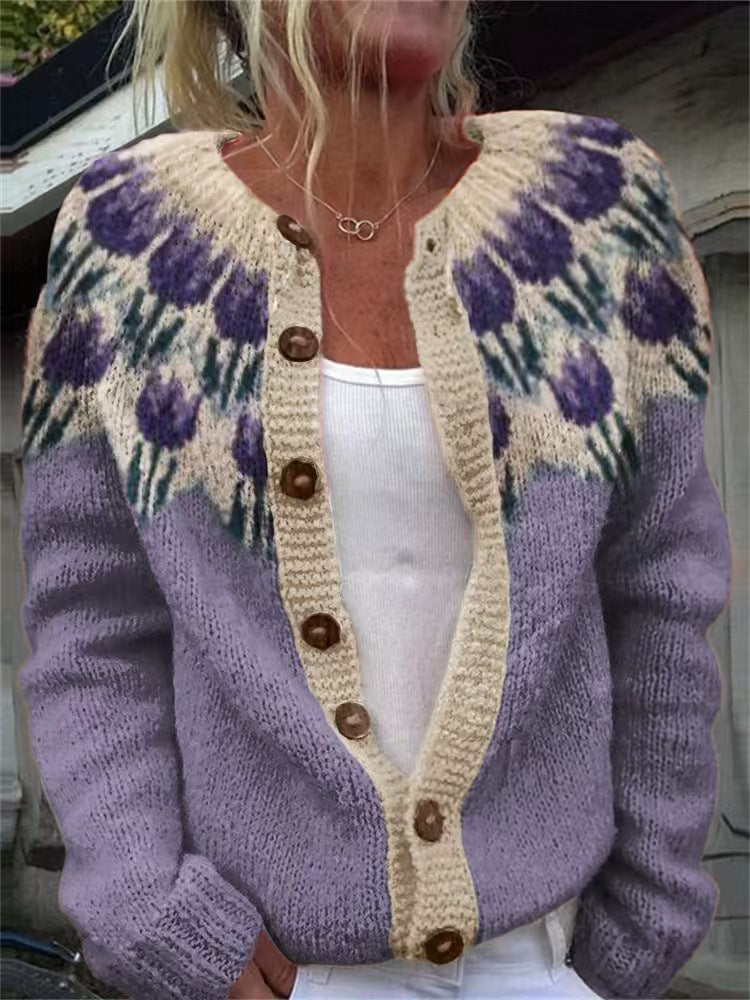 Evanthea™ | Vintage Floral Knit Cardigan Sweater