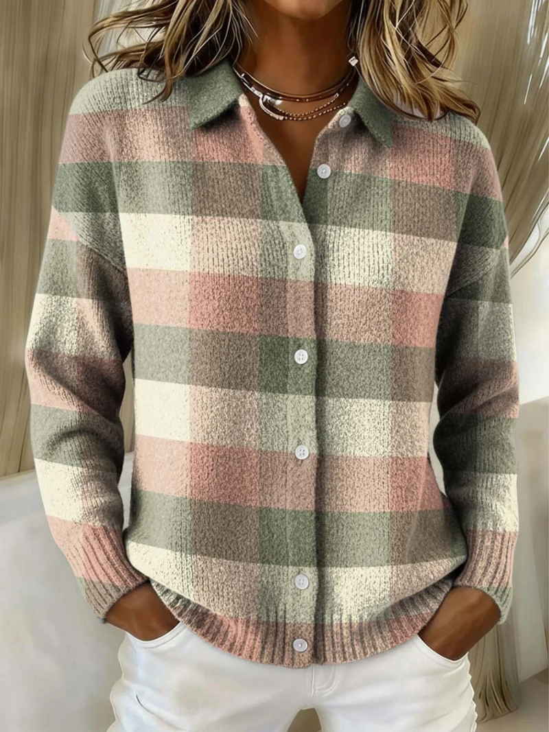 Darlene | Pastel Plaid Knit Cardigan