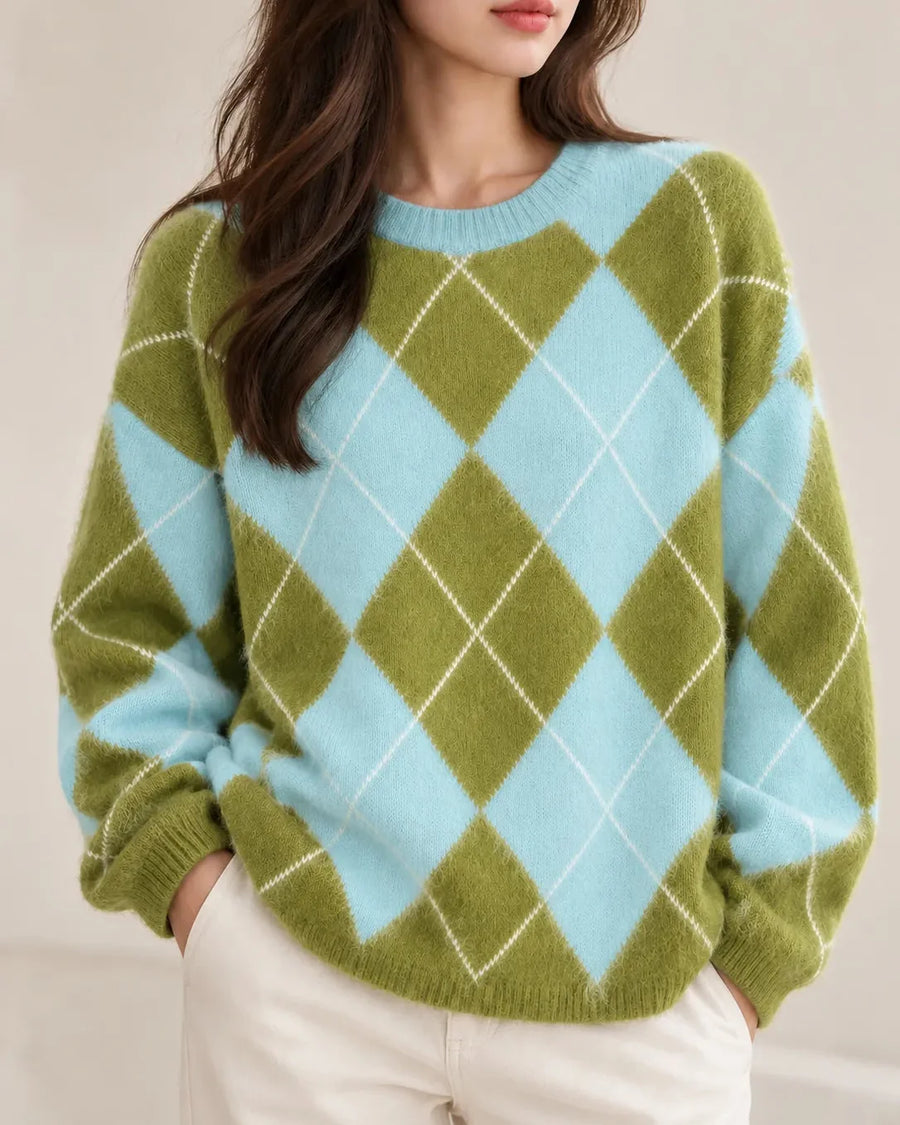 Elodie™ | Wool, Cashmere & Silk Argyle Sweater